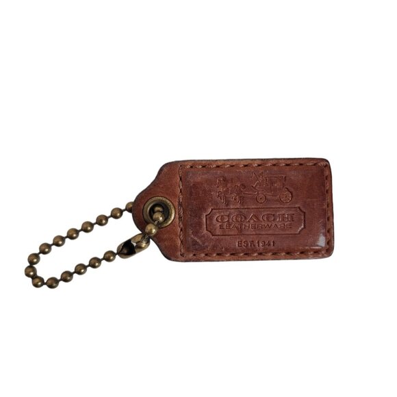 Coach Handbags - COACH Stitched Dark Brown Replacement Tag Keychain Purse Tag
